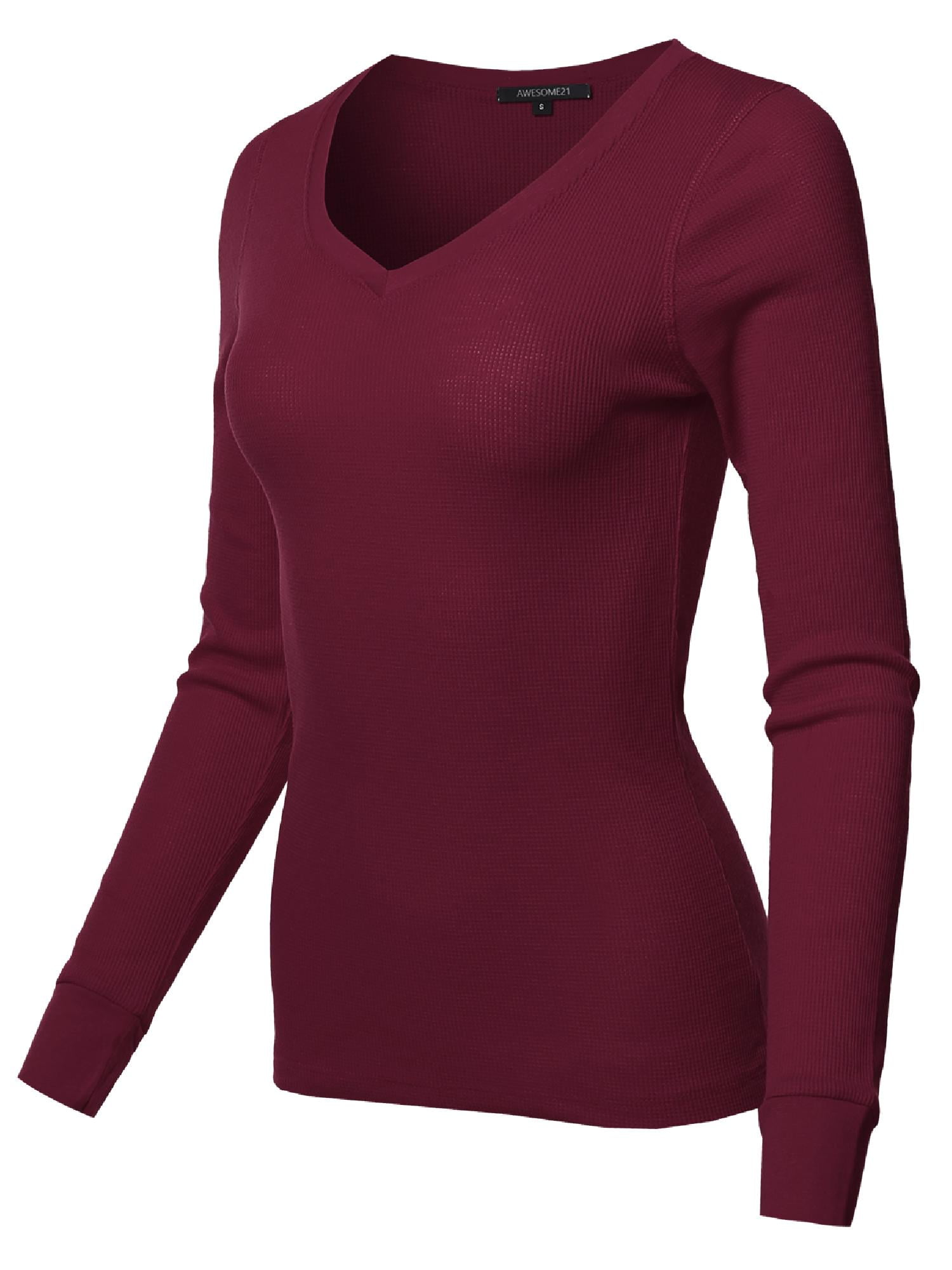 FashionOutfit Women's Basic Casual Solid Long Sleeve Vneck Thermal