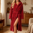 thumbnail image 5 of Winter Fleece Robe for Women Comfy Absorbent Wrap Bathrobe with Belt Loose Long Sleeve Hooded Pocket Long Bathrobe, 5 of 6