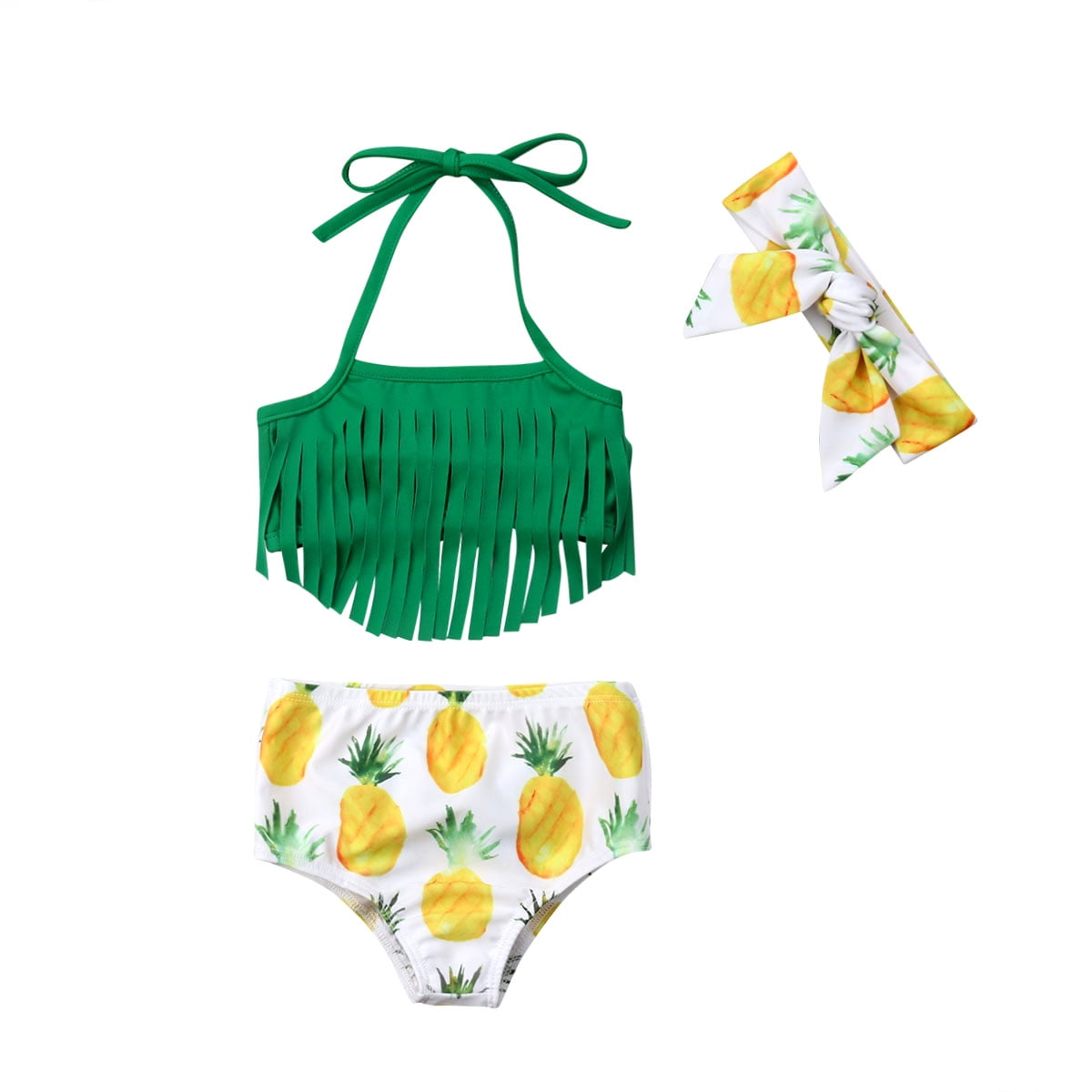 Infant Baby Girls Swimsuit Casual Summer Tassel Sling Top+Headband+Watermelon Print Short 