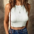 thumbnail image 2 of YYDGH Women's Knit Crop Top Ribbed Sleeveless Halter Neck Vest Tank Top White L, 2 of 6