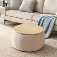thumbnail image 5 of Modern Round Storage Ottoman with Wooden Lid, Circle Ottoman Handmade Coffee End Table & Footstool for Living Room, Pink, 5 of 9