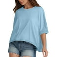 thumbnail image 4 of Women Blouses Women Fit Shirt Sheer Sleeve Tops Swing Tunic Top Small V Neck Short Sleeve Tops Pattern T Shirts Fall Color Blouse Blank Shirt Womens Womens Loose Fitting Long Ladies Winter Blue M, 4 of 8