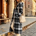 thumbnail image 2 of Jewelreauty Womens Plaid Long Overcoats, Hooded Long Sleeve Wool Blend Peacoat Calf Length Winter Fall Jackets (2XL, Black), 2 of 7