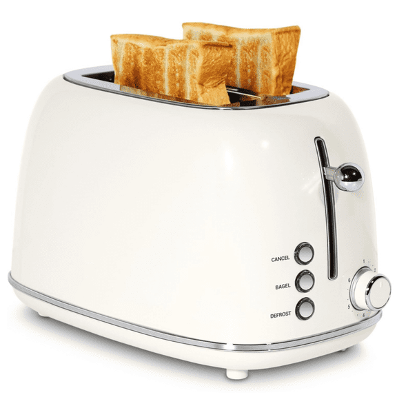 2 Slice Toaster Retro Stainless Steel with Bagel, Cancel, and Defrost Functions, 6 Bread Shade Settings, Extra Wide Slots and Removable Crumb Tray,