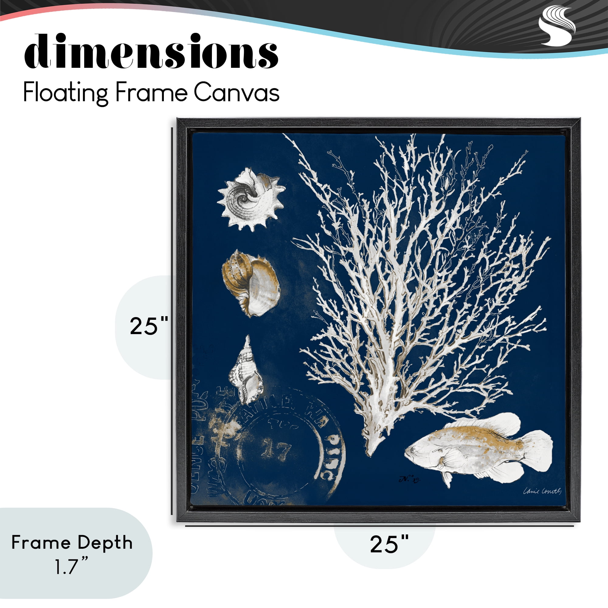 Stupell Industries Coral Medley on Navy Black Framed Floater Canvas Wall Art, design by Lanie Loreth