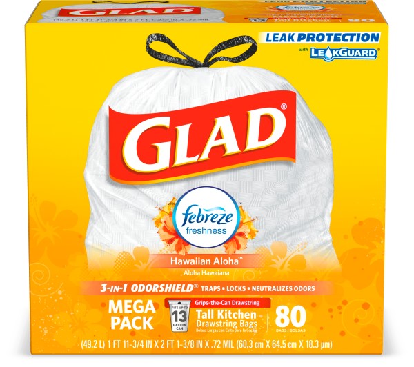 Glad Tall Kitchen Trash Bags, 13 Gallon, 80 Bags (OdorShield, Hawaiian
