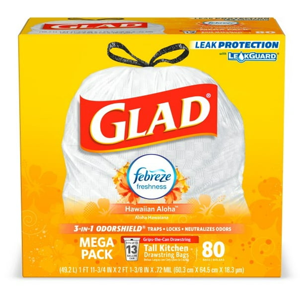 Glad Tall Kitchen Trash Bags, 13 Gallon, 80 Bags (OdorShield, Hawaiian