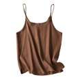 thumbnail image 3 of Ropa para adolescentes,Camiseta de tirantes de lino para mujer, color liso, manga corta con abertura en el bajo, escote redondo, estilo informal, sopatenor, 3 of 8