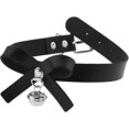 thumbnail image 3 of Black Leather Bow Collar with Bell,Adjustable PU Necklace with Chain Leash Set_c*, 3 of 5