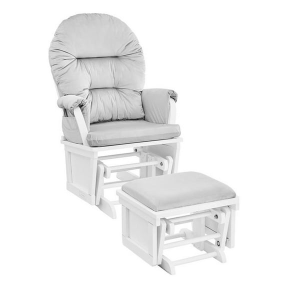 Pemberly Row Contemporary Glider and Ottoman White Wood and Gray Fabric