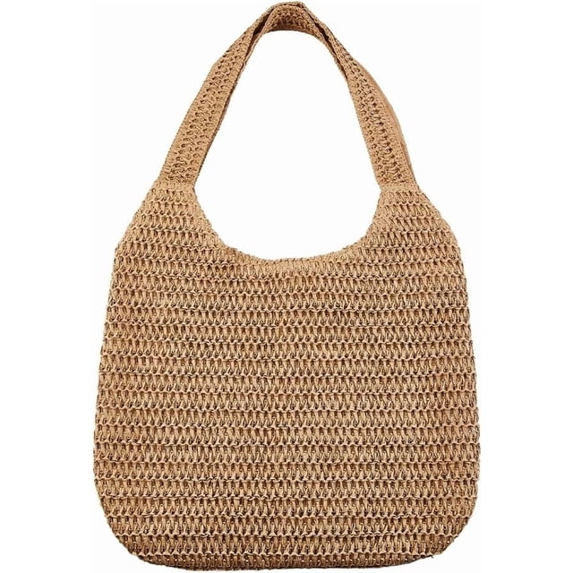 Bolso bohemio de paja tejida para mujer, bandolera, bolso tote rectangular, tejido natural peruano con interior de poliéster.