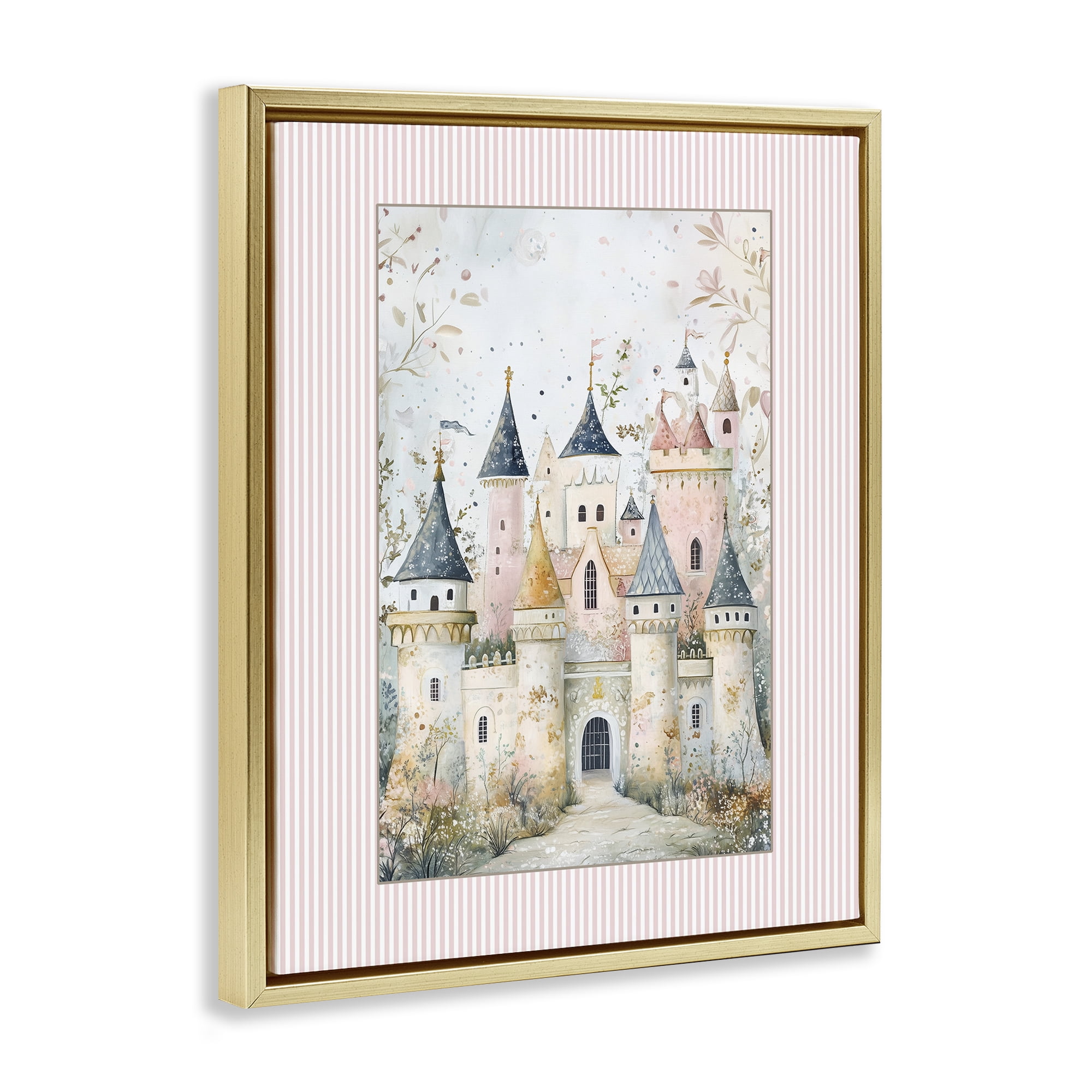 Stupell Industries Enchanted Dreams Castle Gold Framed Floater Canvas Wall Art, design by Christine Simpson Art