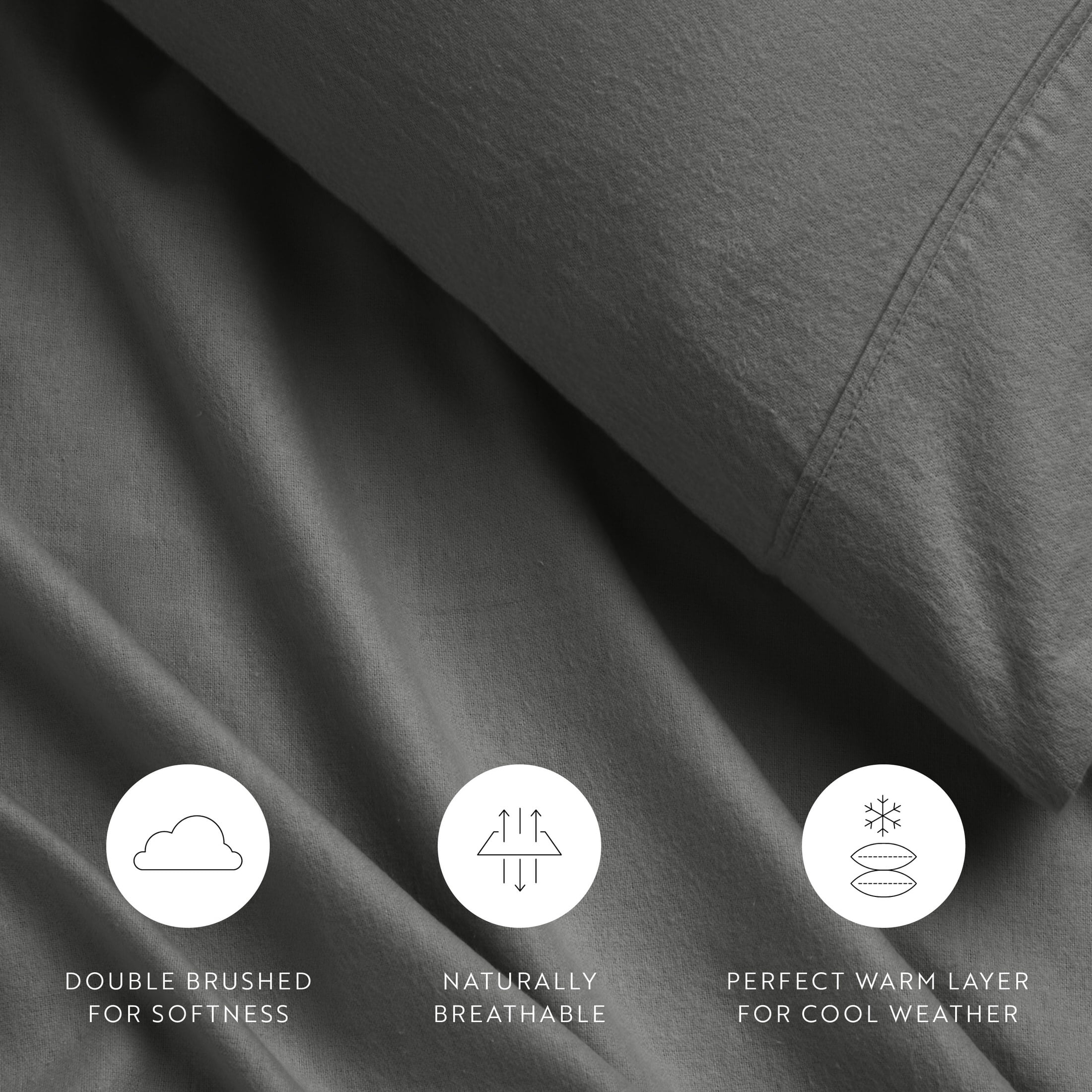 Gray 4 Piece 100% Cotton Flannel Deep Pocket Sheet Set, Queen, by Noble Linens