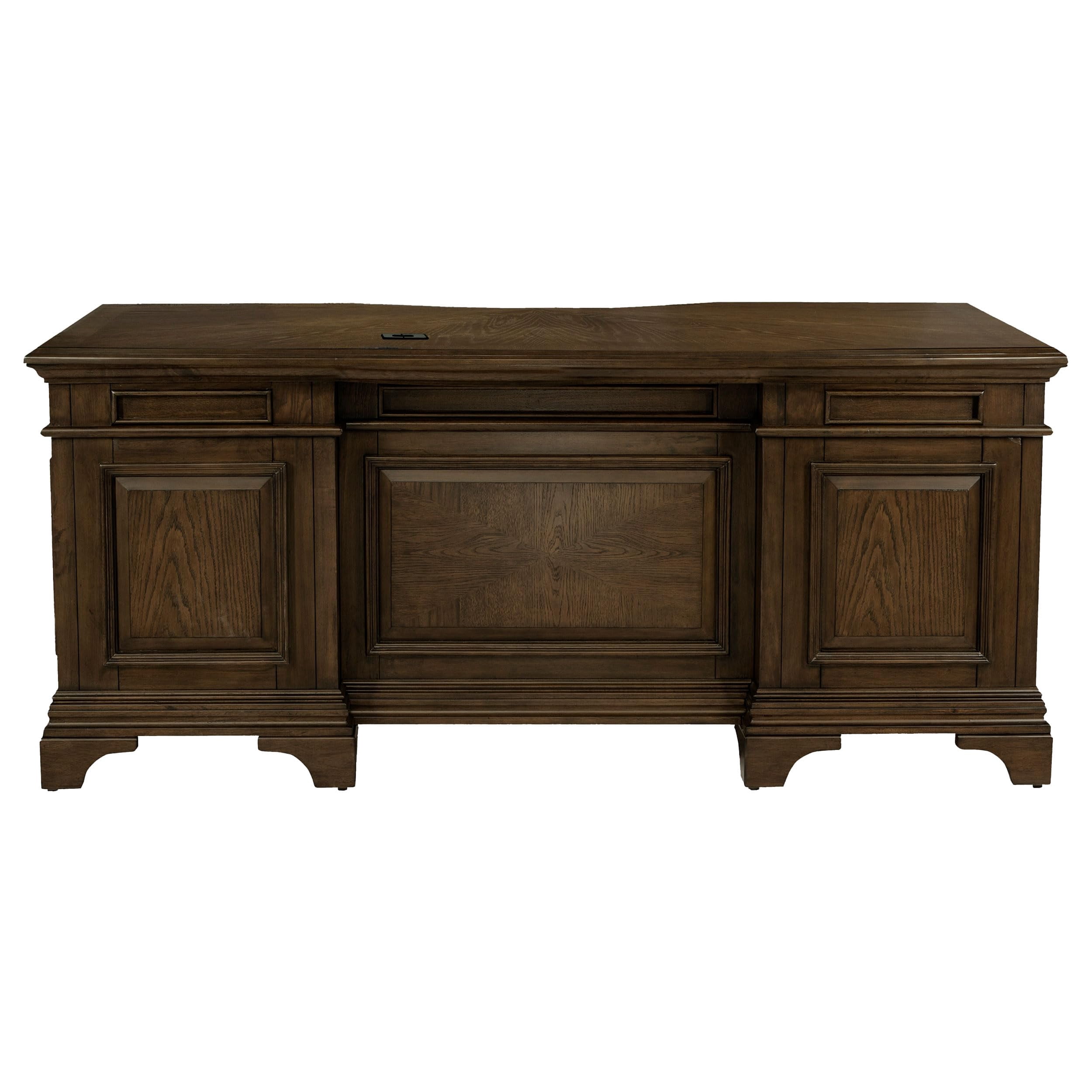 Pemberly Row Executive Desk with File Cabinets in Burnished Oak