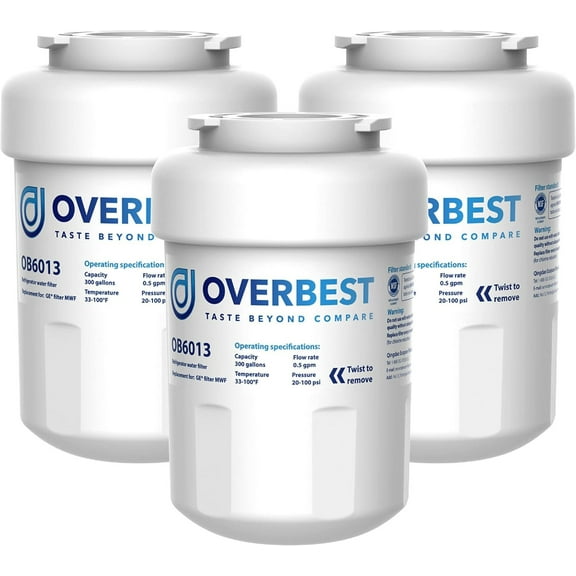 Overbest OB6013 Replacement for GE® MWF®, Smartwater® MWFP, MWFA, GWF, HDX FMG-1, WFC1201, GSE25GSHECSS, Kenmore® 9991, RWF1060 Water Filter, 3 Filters