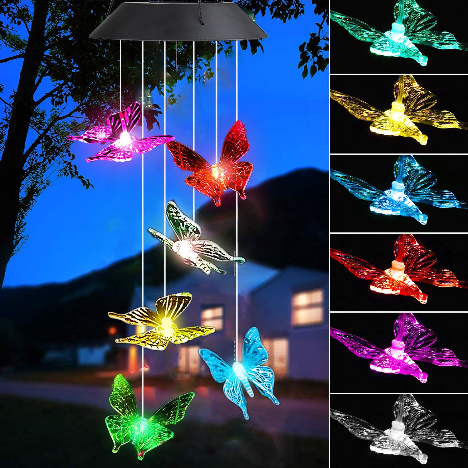 Solar Wind Chime Outdoor,Wind Chime Clearance,Color Changing LED Mobile ...