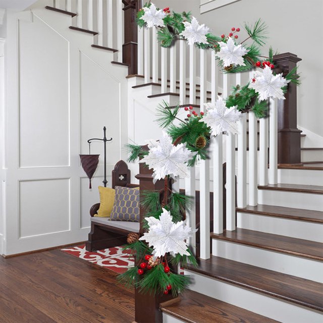 Adornos navideños de plástico, 10 piezas de flores navideñas de malla en polvo, decoración navideña, decoración para el hogar, sala de estar, accesorios para fiestas, flores de simulación, decoracione