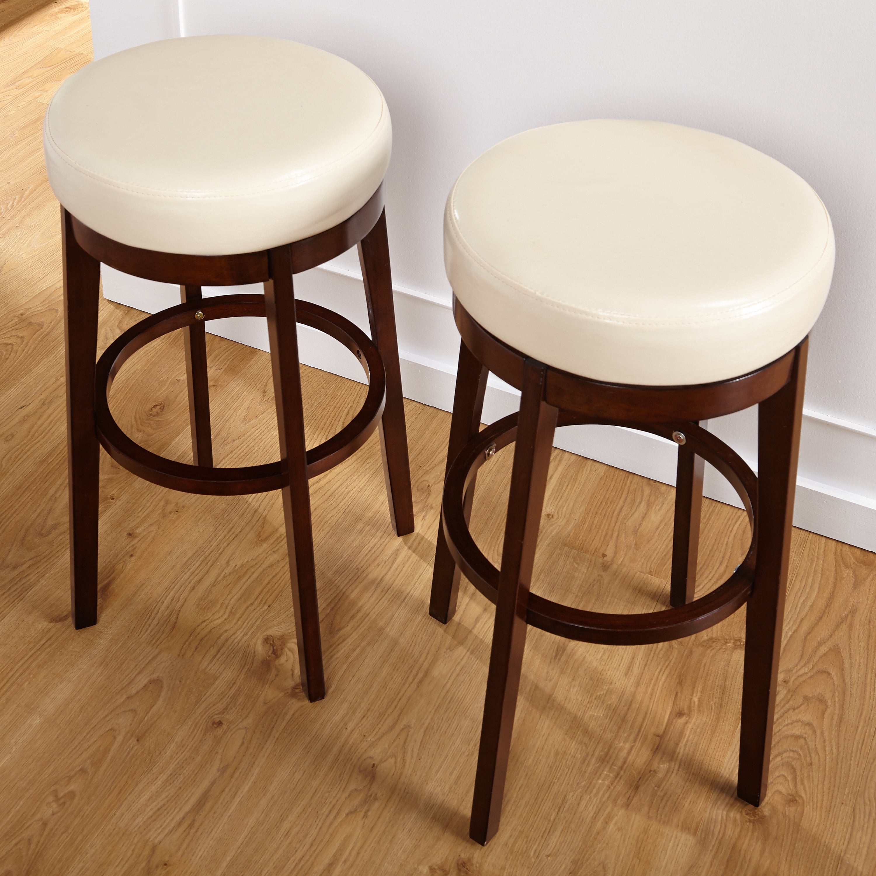 TMS Avenue 30" Round Indoor Swivel Bar Stool, Rich Brown/Cream Faux Leather