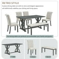 thumbnail image 3 of Bellemave 6 Piece Kitchen Dining Table Set, Rectangular Table with 4 Upholstered Chairs and a Bench, Wood Dining Room Table Set for 6 People, Living Room Furniture（Gray Wash）, 3 of 9