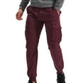 thumbnail image 4 of WREESH Men's Cargo Pants Fashion Casual Pure Color Outdoors Pocket Casual Pants Sweatpants Wine, 4 of 8