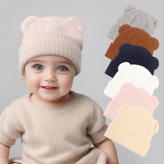 3-36 Months Baby to Toddler Beanie Solid Hats Kids Cute Knitted Cuffed Hats for Boys Girls Infant Baby Winter Hat