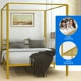thumbnail image 4 of Dextrus Queen Size Gold Metal Four Poster Canopy Bed Frame-Sturdy 14'' Platform with Built-in Headboard, 4 of 6