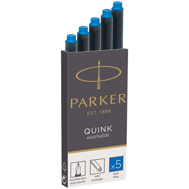 Recambio para pluma estilográfica Parker Quink, tinta azul lavable, caja de 5