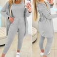 thumbnail image 6 of 3 Pcs/Set Women Vest Coat Pants Suit Round Neck Sleeveless Top Long Sleeves Solid Color Coat Elastic Waist Wide Leg Trousers Daily Wear Sport Outfit Fall Spring Tracksuit, 6 of 8