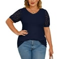 thumbnail image 4 of JWD Plus Size Tops For Women Summer Blouse Waffle Knit Short Lace Sleeve Shirts Plus Size Womens Clothes, 4 of 5