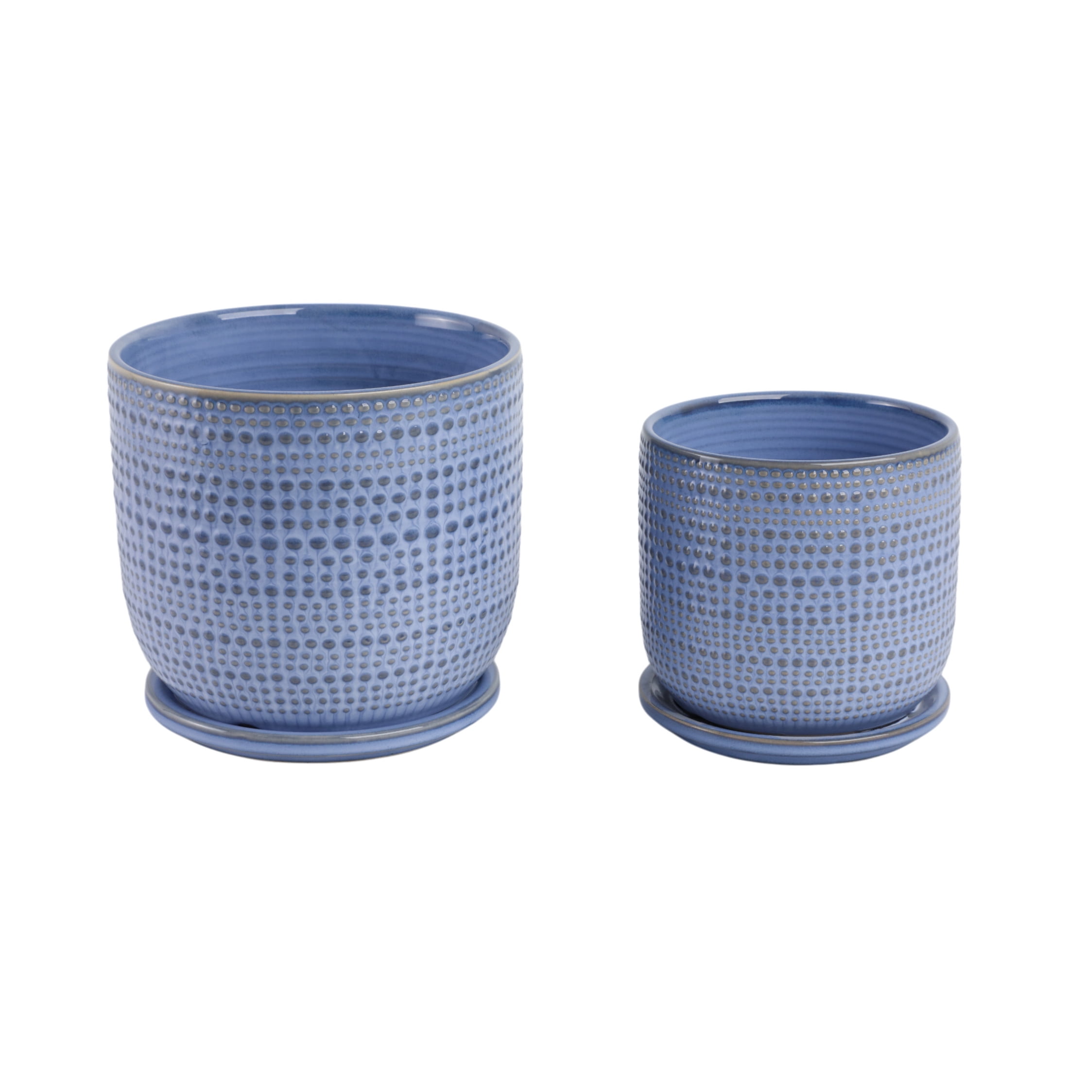 Decorative Ceramic Flower Pots Planters with Saucer - Stylish Modern Indoor and Outdoor Plant Pots for Home Decor - Pots for Plants for Living Room, Patio Plant Stand - Set of 2, 7", 6", Blue