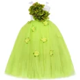 thumbnail image 2 of Vestido de tul con flores para niñas, color verde, naranja y rosa, para desfiles de cumpleaños, fiestas de princesas, bodas y niñas, 2 of 5
