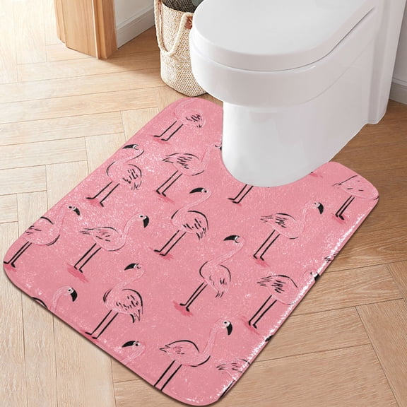 RMDQTR 20" × 24" U Shape Bathroom Rugs Plush Toilet Base Mat Soft Rugs Non Slip Absorbent Pink Cute Flamingos