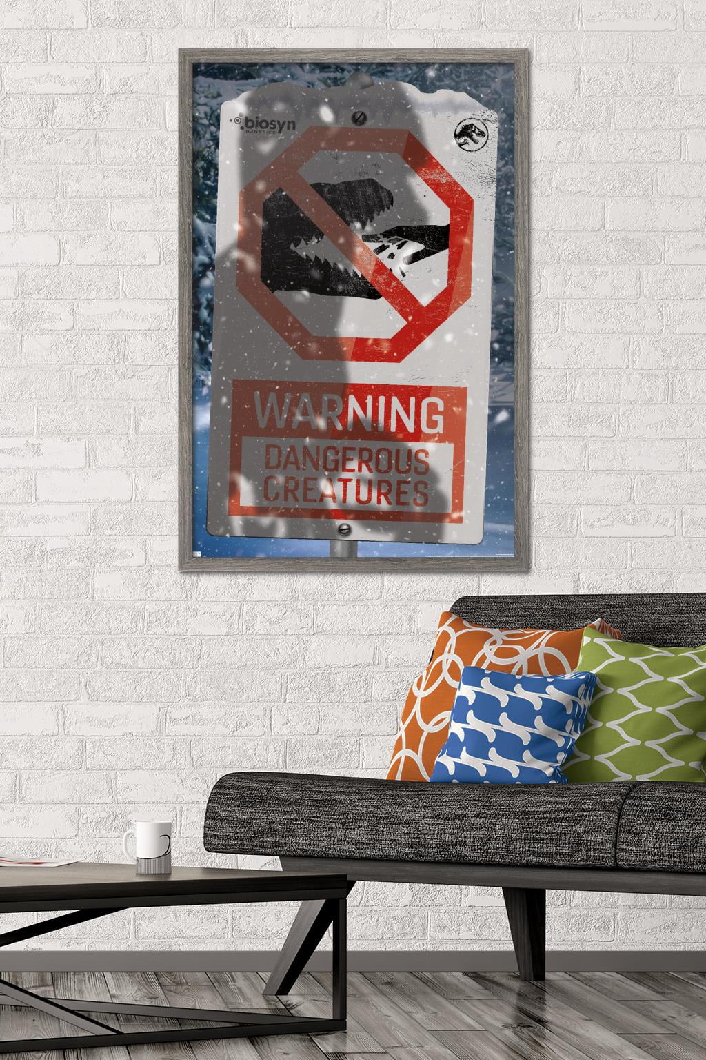 Jurassic World: Dominion - Warning Sign Logo Wall Poster, 22.375" x 34" Framed
