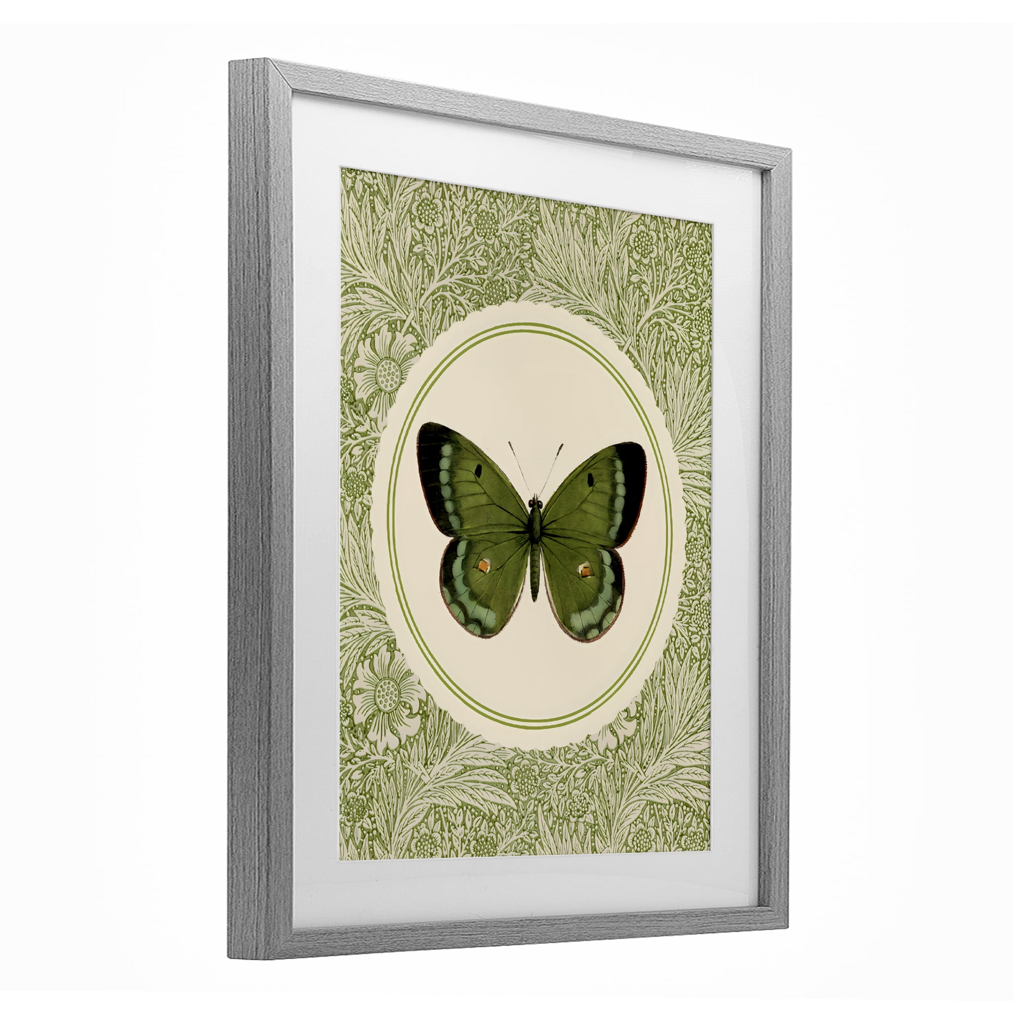 Stupell Industries Green Butterfly Botanical Medallion Gray Framed Print Under Glass, design by LSR Design Studio