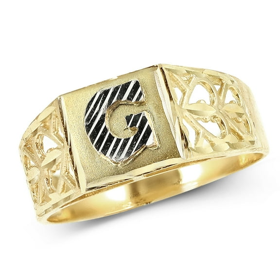 LoveBling 10K Yellow Gold Diamond Cut Ladies Alphabet Initial Ring, Block Lettering (G, 7)