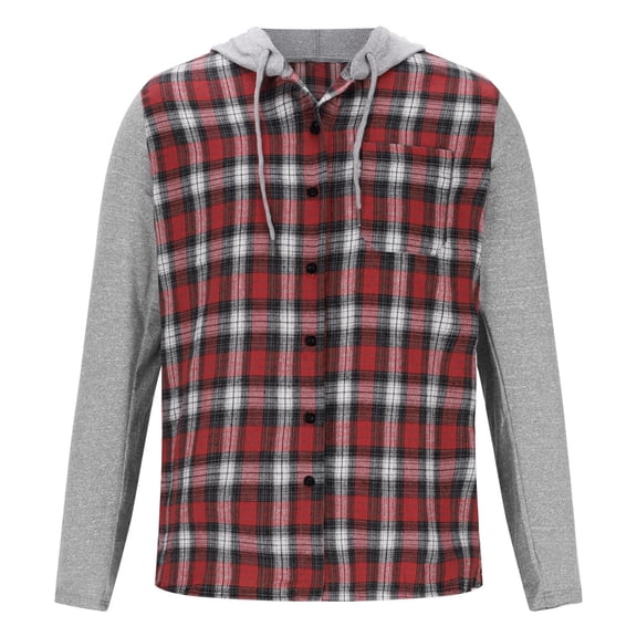 ZHANGDER Mens Hoodies Flannel Hoodie Shirts Casual Button Down Plaid Shirt with Pocket, Z-Red XXL
