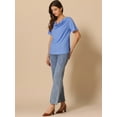 thumbnail image 3 of DARING DIVA Women's Cowl Neck Short Sleeve Casual Stretchy Blouse S Blue, 3 of 6
