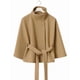 thumbnail image 3 of Ponchos con Mangas de Murciélago para Mujer, Abrigo de Lana con Cuello Alto y Cinturón, Chaqueta Corta de Invierno Caqui M, 3 of 6