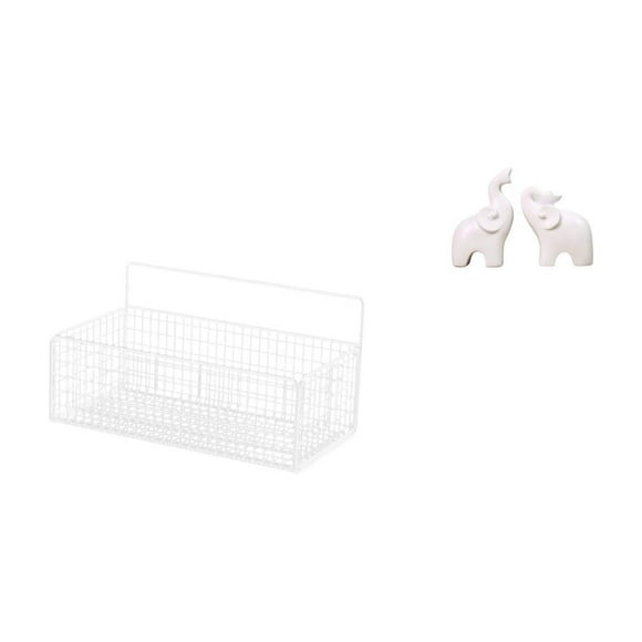 Elegante organizador de pared de alambre metálico y estante flotante con esculturas de elefantes para cocina, baño, sala de estar y oficina.