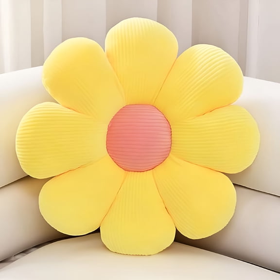LAMIRO Flower Pillow 15" Soft Plush Cushion Daisy Shaped Comfortable Decorative Cushion Throw Pillow,Yellow