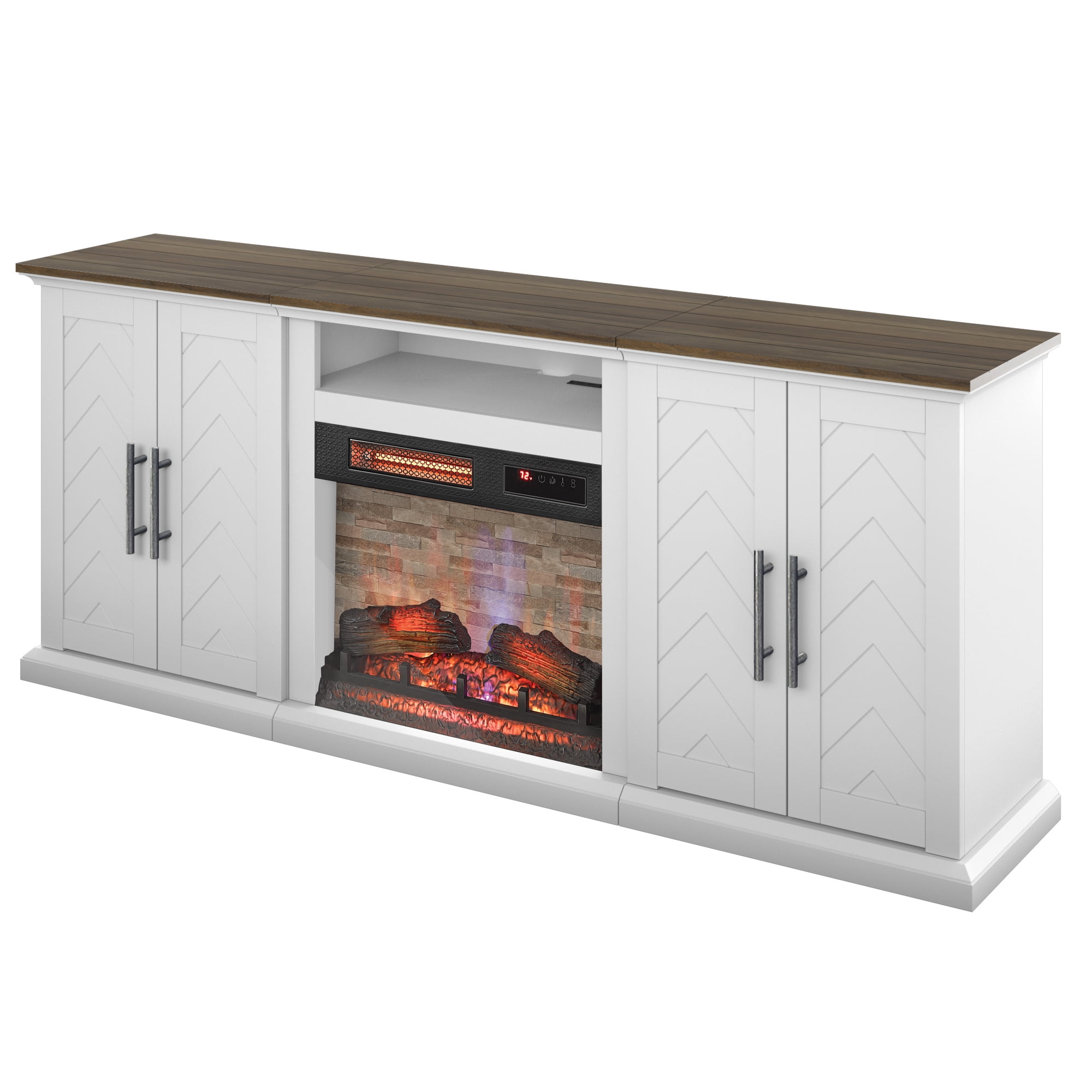 Twin Star Home TV Stand for TVs up to 80” with Electric Fireplace and USB Charging Ports