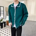 thumbnail image 4 of Suéter de punto verde para hombre, cárdigan tipo polo a rayas con cremallera y cremallera, ropa azul para hombre, prendas de punto, jerséis, elegantes, de diseñador, de lujo, divertidos, 4 of 5