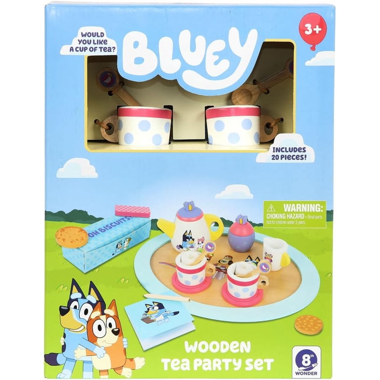 Bluey Service à thé en bois – 20 pièces avec théière, tasses à thé, biscuits, plateau et bloc-notes – Jouet écologique certifié FSC pour enfants à partir de 3 ans – Jeu Bluey Service à thé en bois – 20 pièces avec théière, tasses à thé, biscuits, plateau et bloc-notes – Jouet écologique certifié FSC pour enfants à partir de 3 ans – Jeu