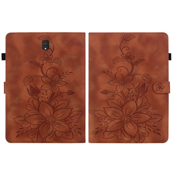FJLBDE Case for Samsung Galaxy Tab S4 10.5 inch 2018 SM-T830, Embossed Flower PU Leather Flip Wallet Folio Stand Cover, Brown