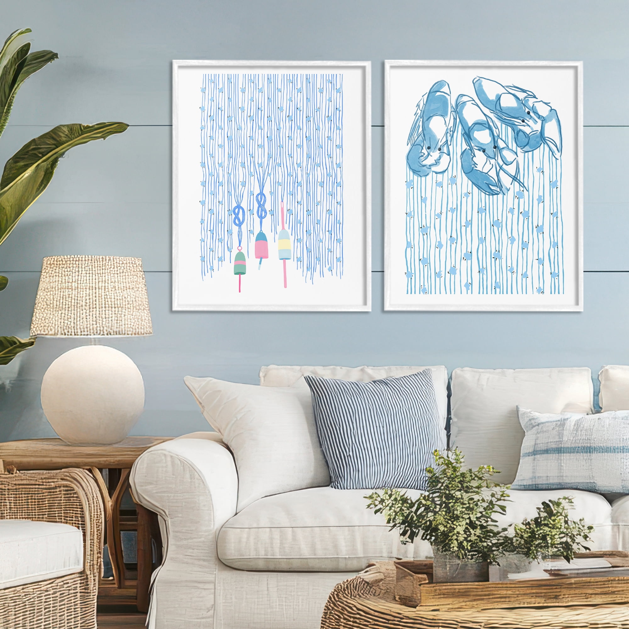 Stupell Industries Nautical Buoys & Lobsters 2 Piece White Framed Giclee Art Set, design by Melissa Tilley