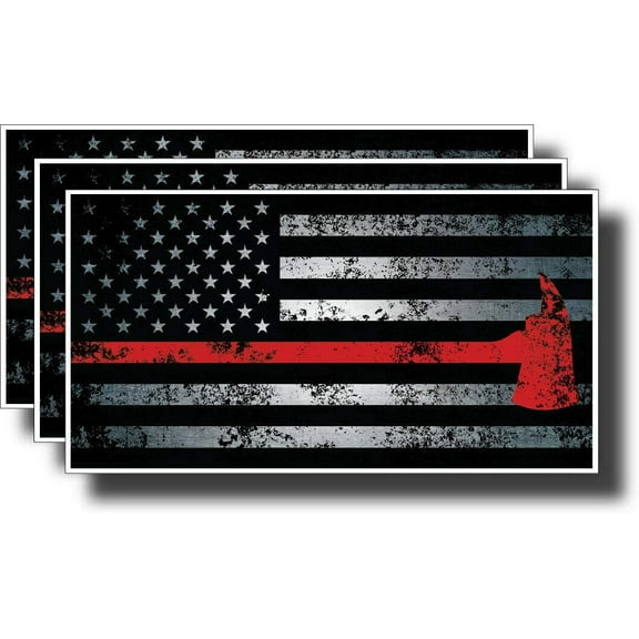 3 Thin Red Line Firefighter Firemen Helmet Axe American Flag Vinyl Decal Sticker