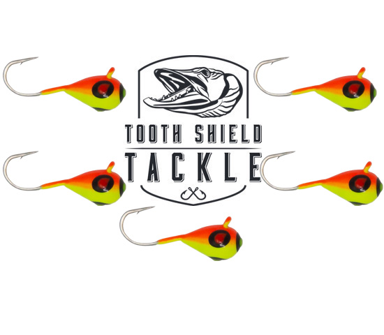 Tooth Shield Tackle UV Glow Tungsten Ice Fishing Jigs - 5-Pack, 5mm, For Crappie Perch Bluegill (Firefly Color)