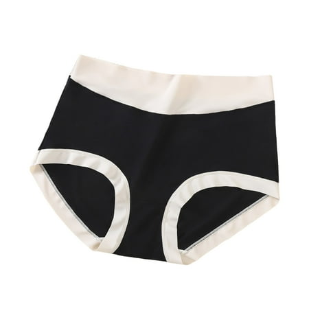 

huanledash Women Panties Cotton Inner Crotch Color Matching Mid Waist High Stretch Moisture Absorption Briefs Underpants Underwear for Home