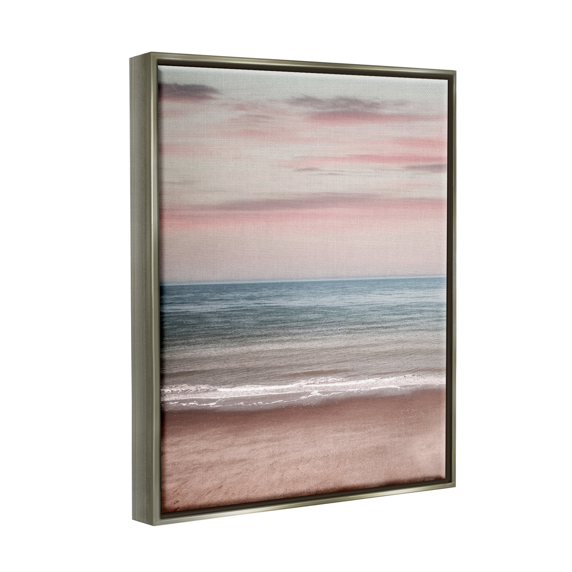 Stupell Industries Pastel Shore Sunrise Landscape Painting Gray Floater Framed Canvas Art Print Wall Art, 17 x 21