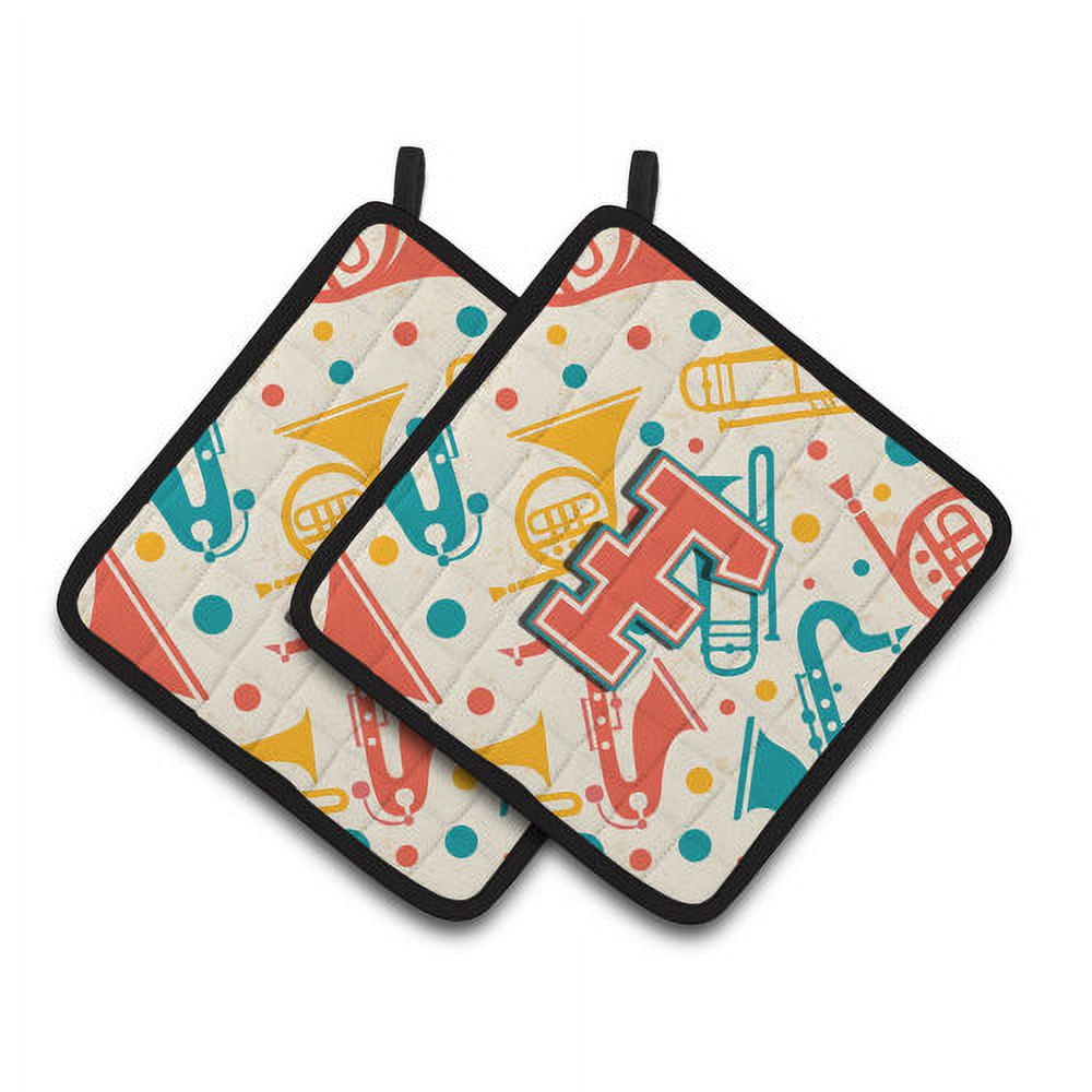 Carolines Treasures CJ2001-RPTHD Letter R Retro Teal Orange Musical Instruments Initial Pair of Pot Holders, 7.5 x 3 x 7.5 in.